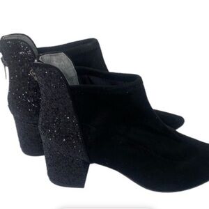 Adrianna Papell Honey Black Suede Glitter Sock Boot Sparkle Heels